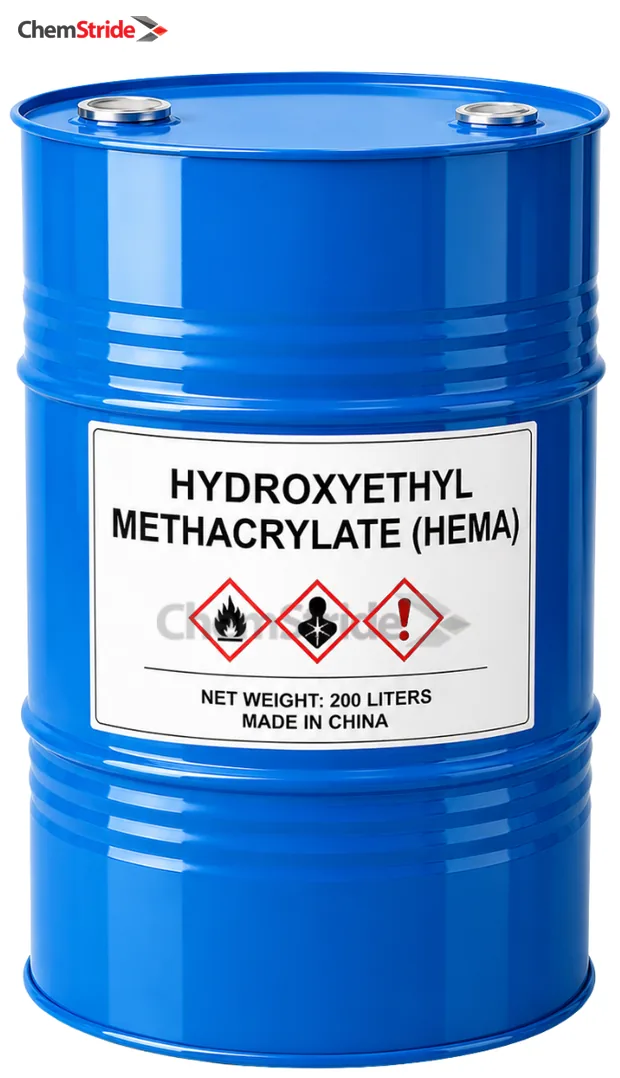 2-Hydroxyethyl Methacrylate (HEMA) packaging as supplied by ChemStride