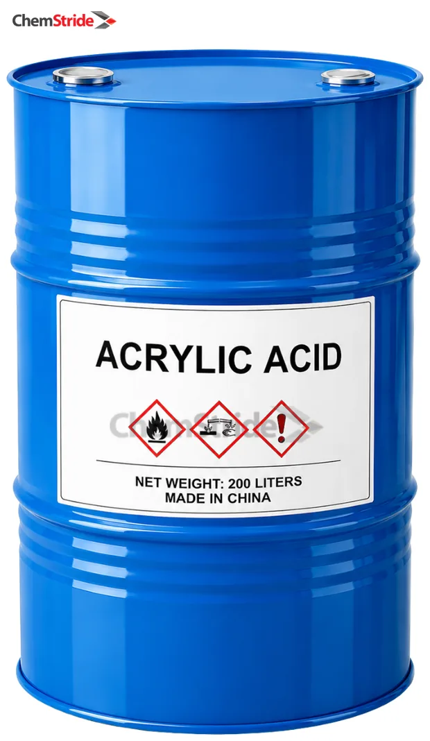 Acrylic Acid packaging as supplied by ChemStride