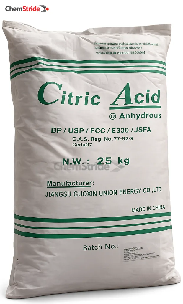 Citric Acid Anhydrous Union packaging as supplied by ChemStride