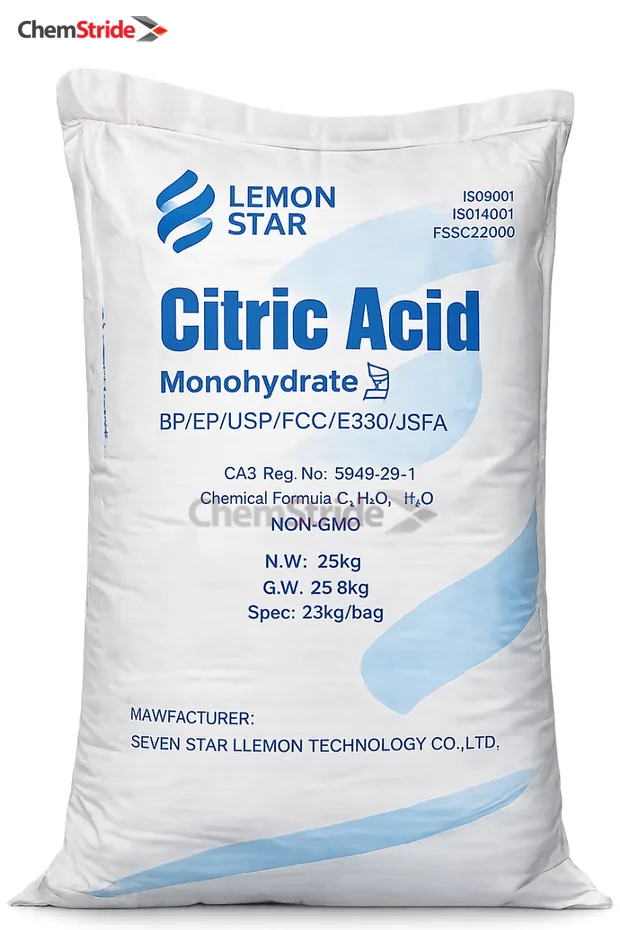 Citric Acid Monohydrate Lemon packaging as supplied by ChemStride