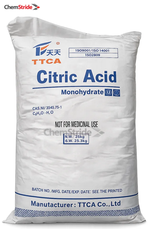 Citric Acid Monohydrate TTCA packaging as supplied by ChemStride
