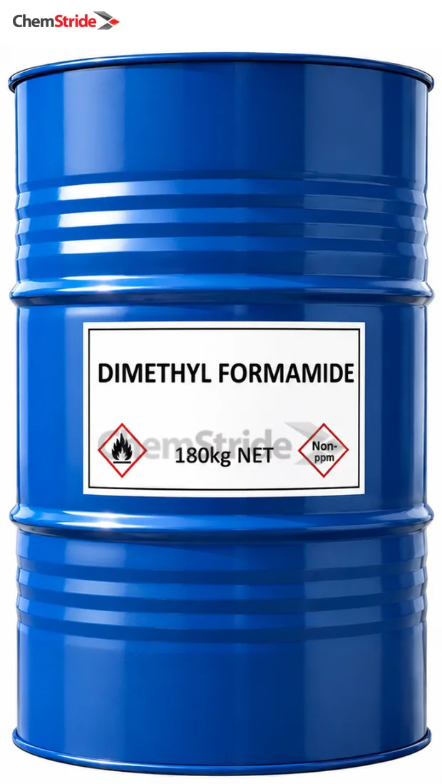 Dimethylformamide (DMF) packaging as supplied by ChemStride