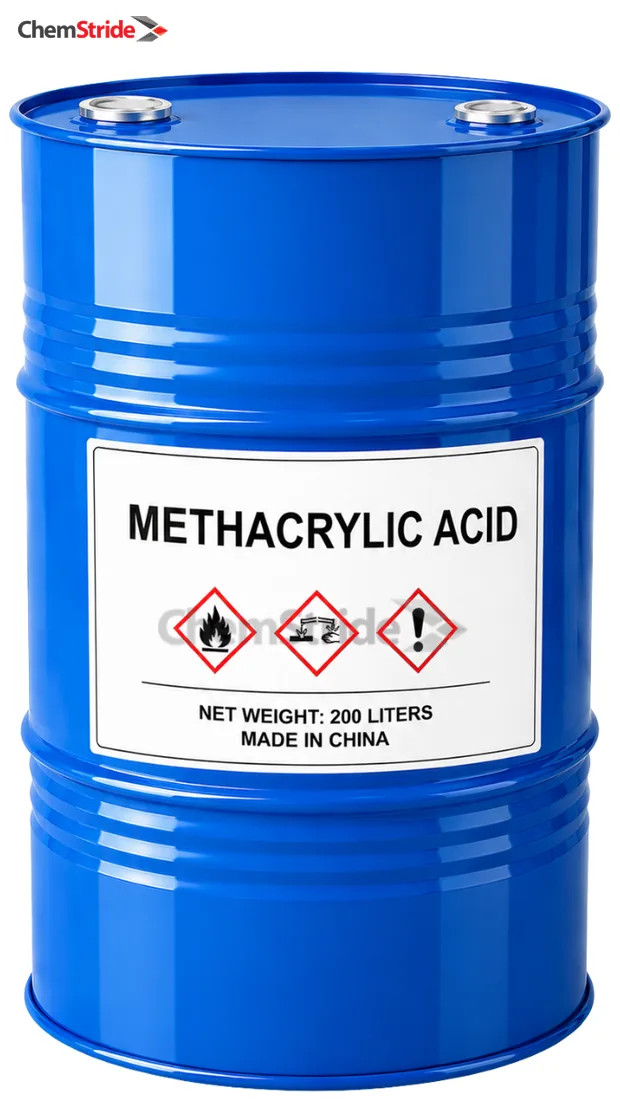 Methacrylic Acid packaging as supplied by ChemStride