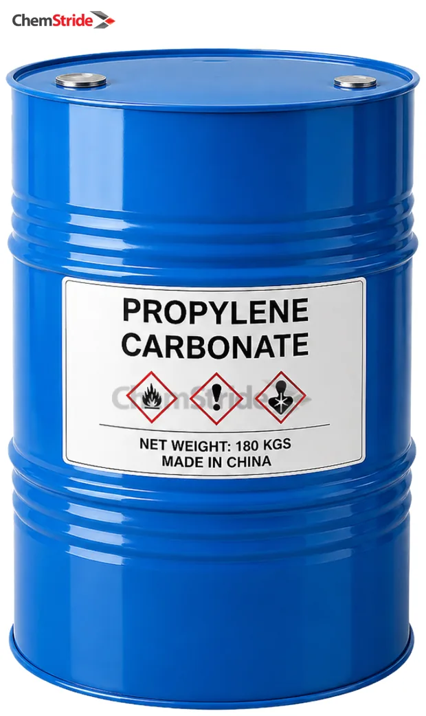 Propylene Carbonate packaging as supplied by ChemStride